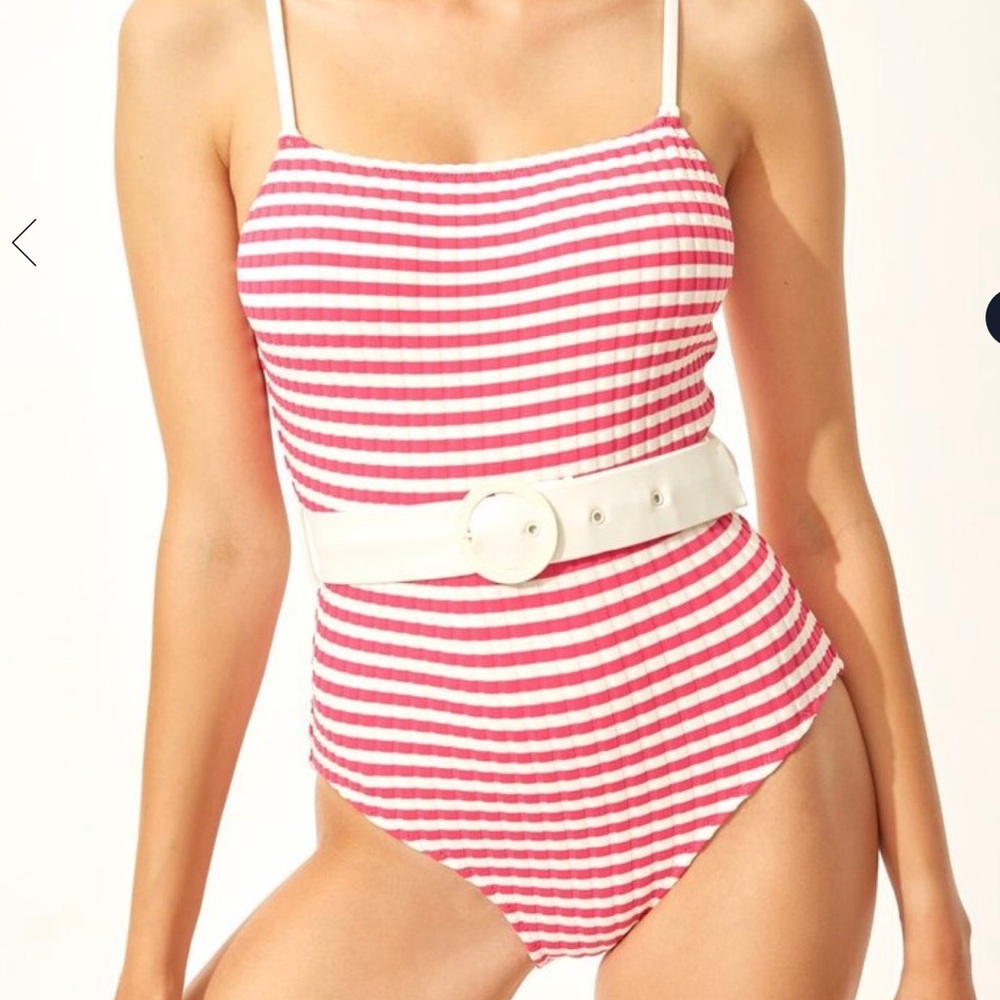 Solid & Striped The Nina Belted Fuschia Swimsuit